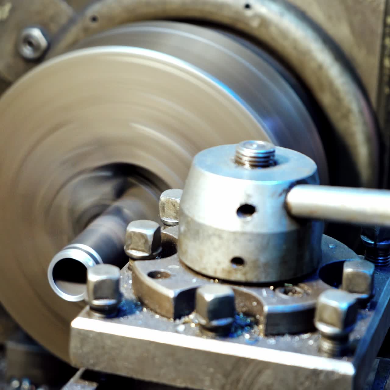 Metallic lathe working at factory