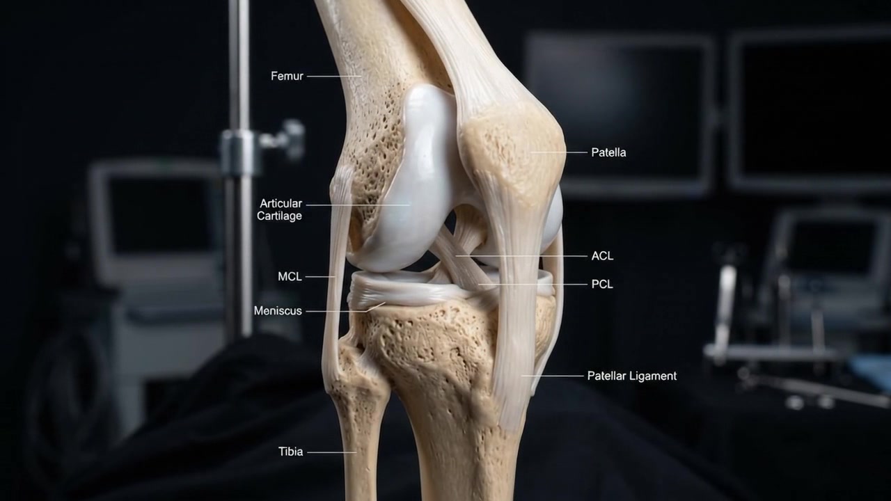 Anatomical Model of Human Knee Joint with Labeled Parts