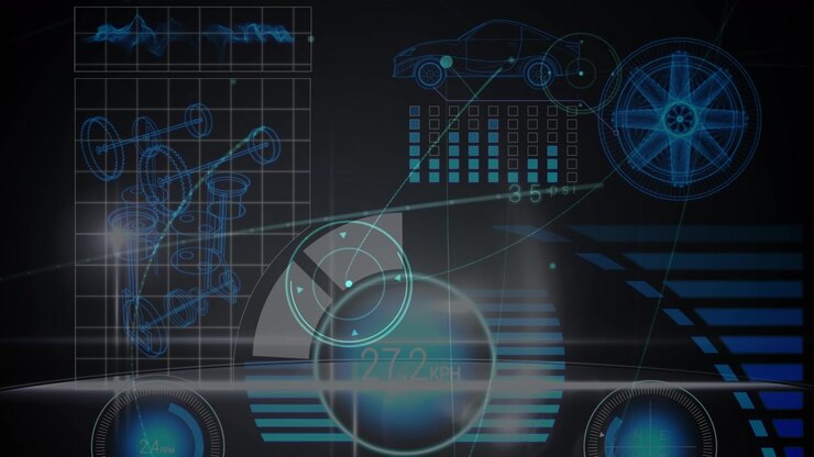 Futuristic Automotive Digital Dashboard Interface with Data Visualization