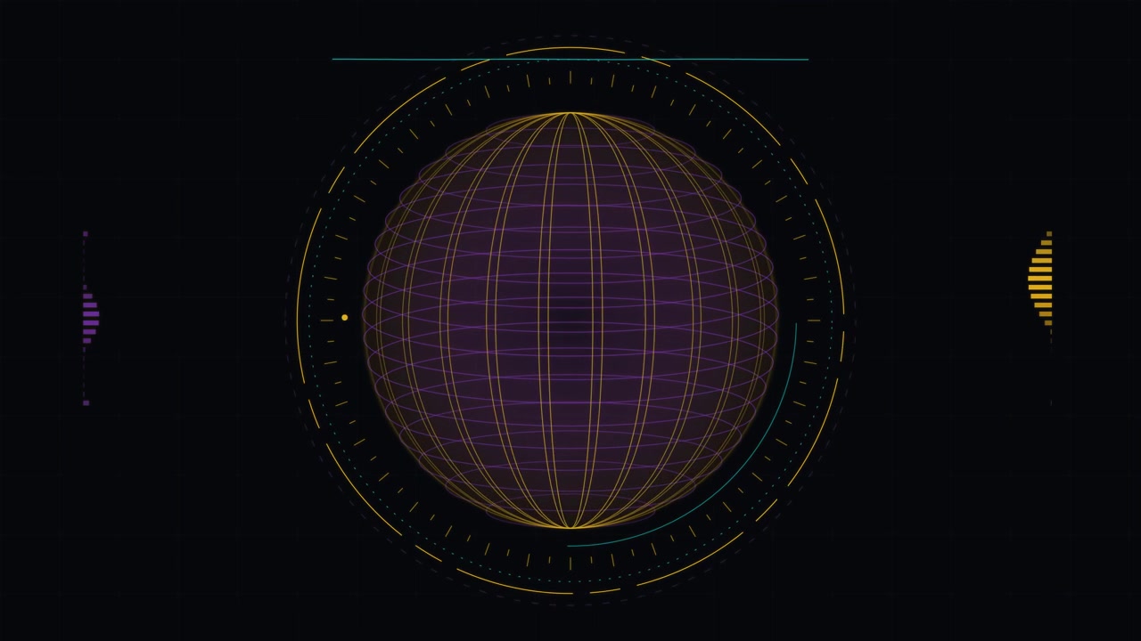 Digital Globe HUD Interface with Rotating Grid and Data Elements