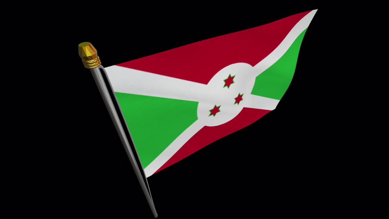 video de bucle de la bandera de burundi revoloteando en el viento, video en cámara lenta de 4k, con canal alfa