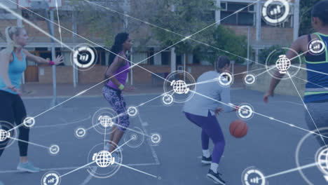 animation of networks of connections over female basketball players