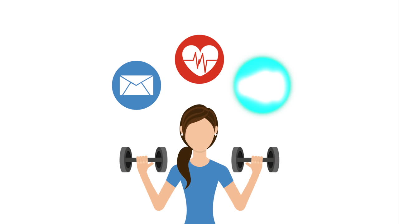 피트니스 관련 아이콘으로 운동하는 여성