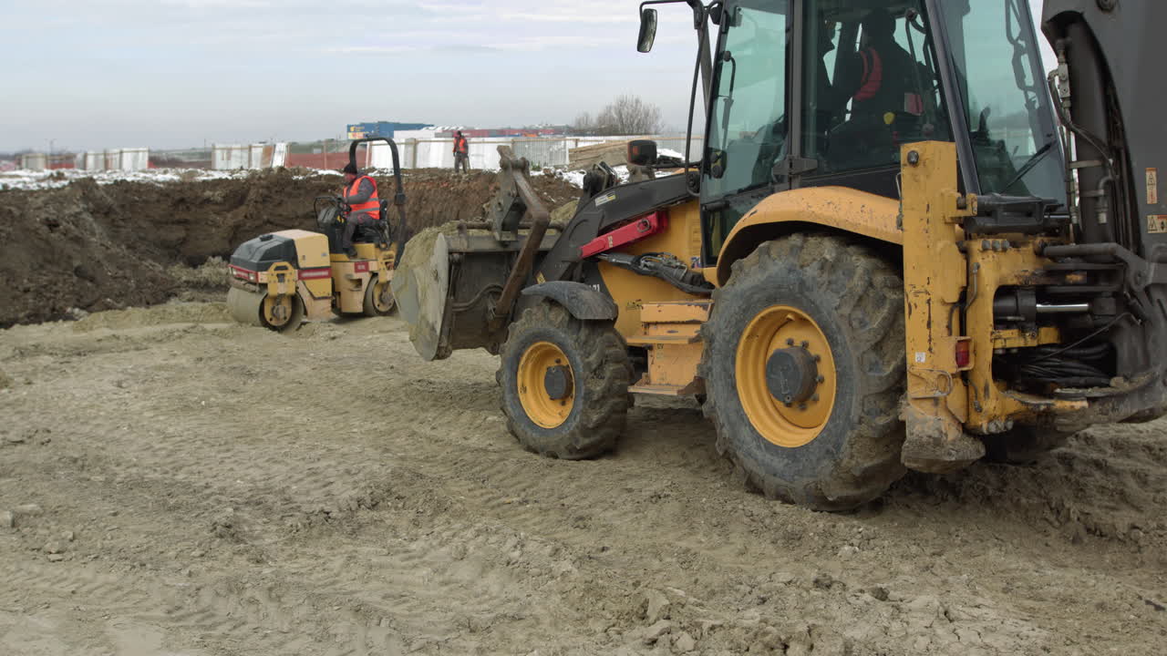 Construction Site with Excavators and Bulldozers