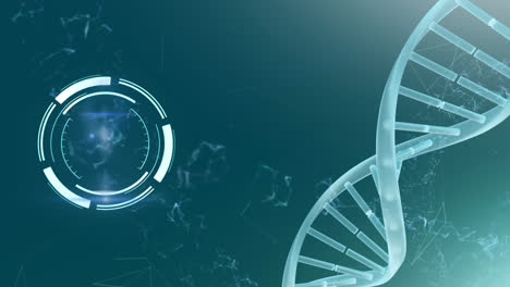 animation of scope and data processing over dna strand spinning