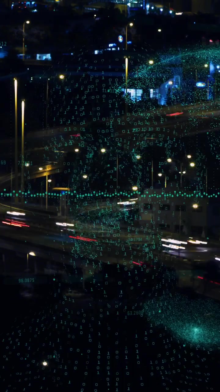 Animazione di elaborazione dati e globo su città di notte