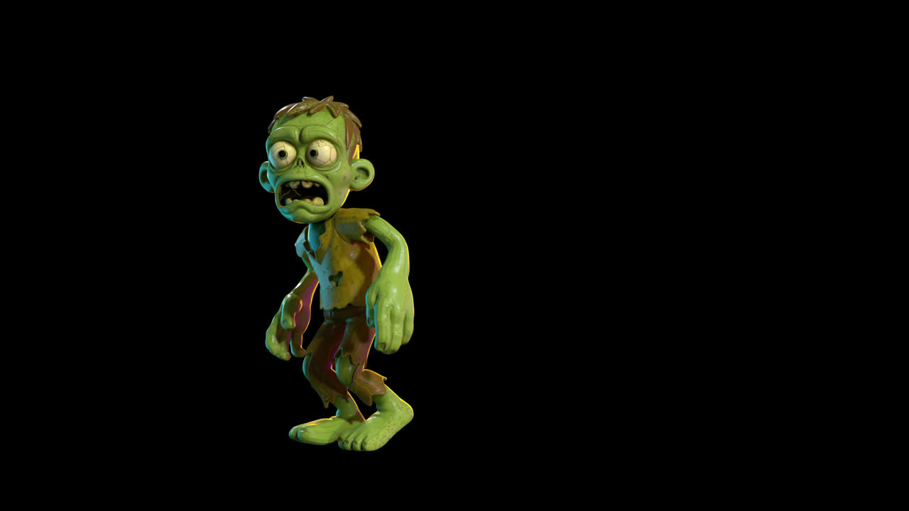 Divertente personaggio zombie dei cartoni animati che cammina e si trascina