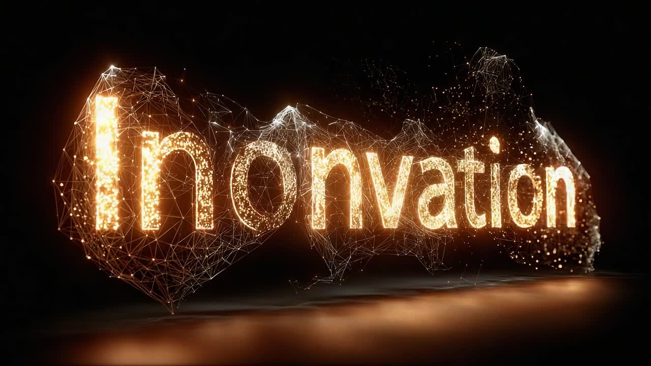 A mesmerizing visual representation of the concept of 'Innovation', illuminated with shimmering lights and dynamic particles to convey progress and creativity in technology