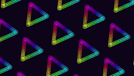 Neon-futuristic-rings-and-triangles-pattern-on-dark-space