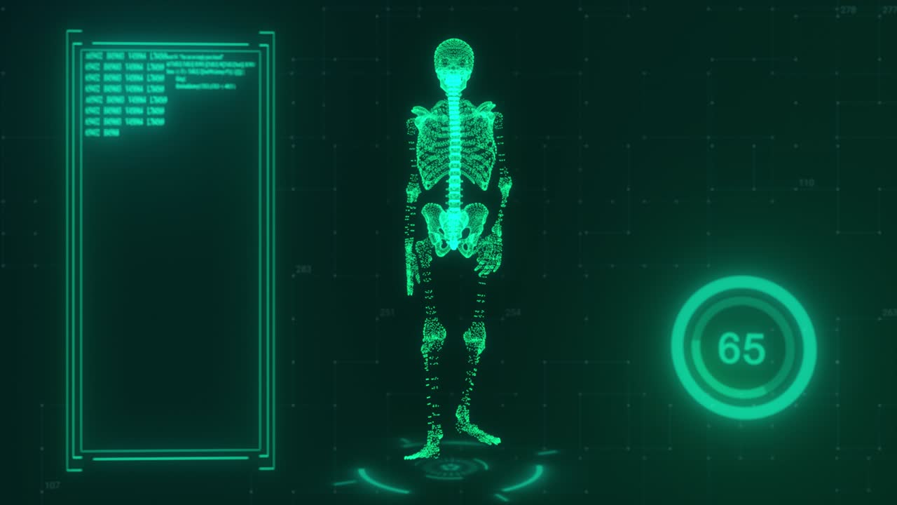 기술의 배경에서 는 골격의 3d 모델, 녹색, 3d 애니메이션