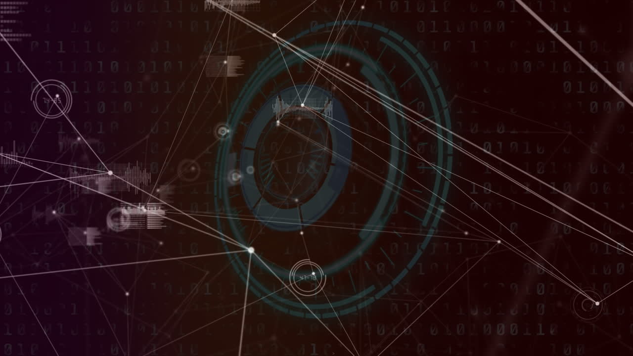 animación de la red de conexiones con procesamiento de datos sobre el escaneo de alcance sobre fondo negro
