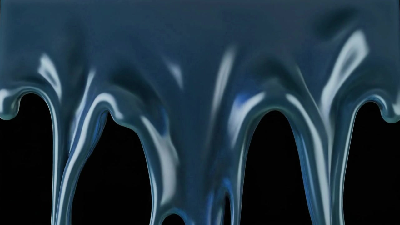 Thick Blue Liquid Dripping Down Against Black Background