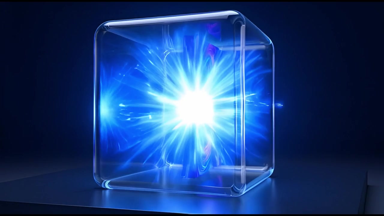Abstract Glowing Cube with Energetic Blue and Purple Light Burst