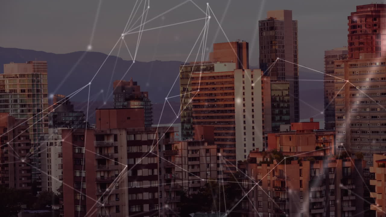 Animation of network of connections over cityscape