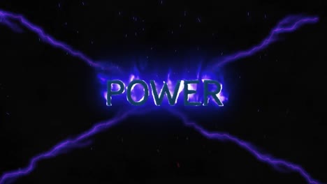 animation of power text over lightnings on black background