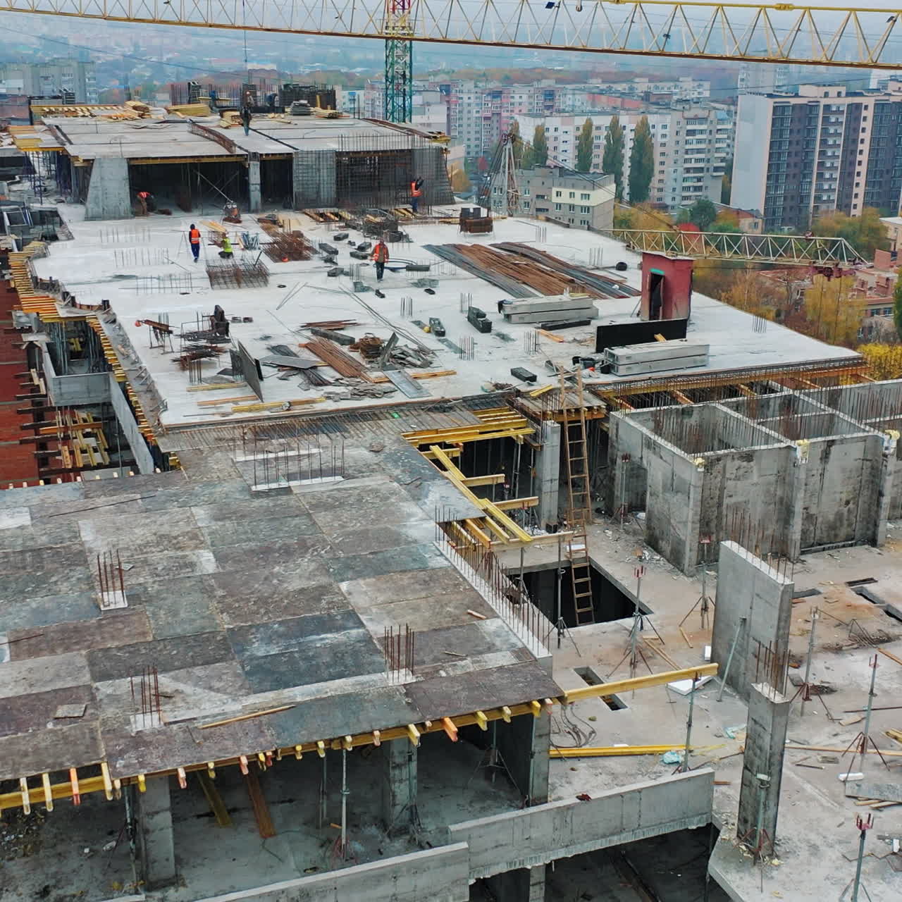 Construction of a residential apartment complex. Aerial view.