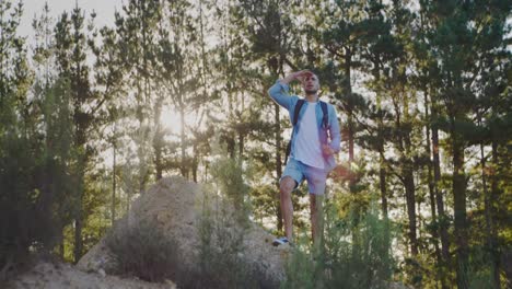 young man on a trek in countryside