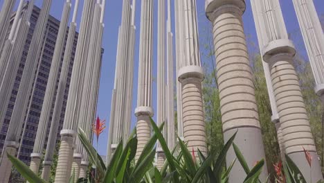 Hermoso-Y-Revelador-Tiro-De-4k-De-Flores-En-El-Parque-De-Las-Luces,-Plaza-Cinceros