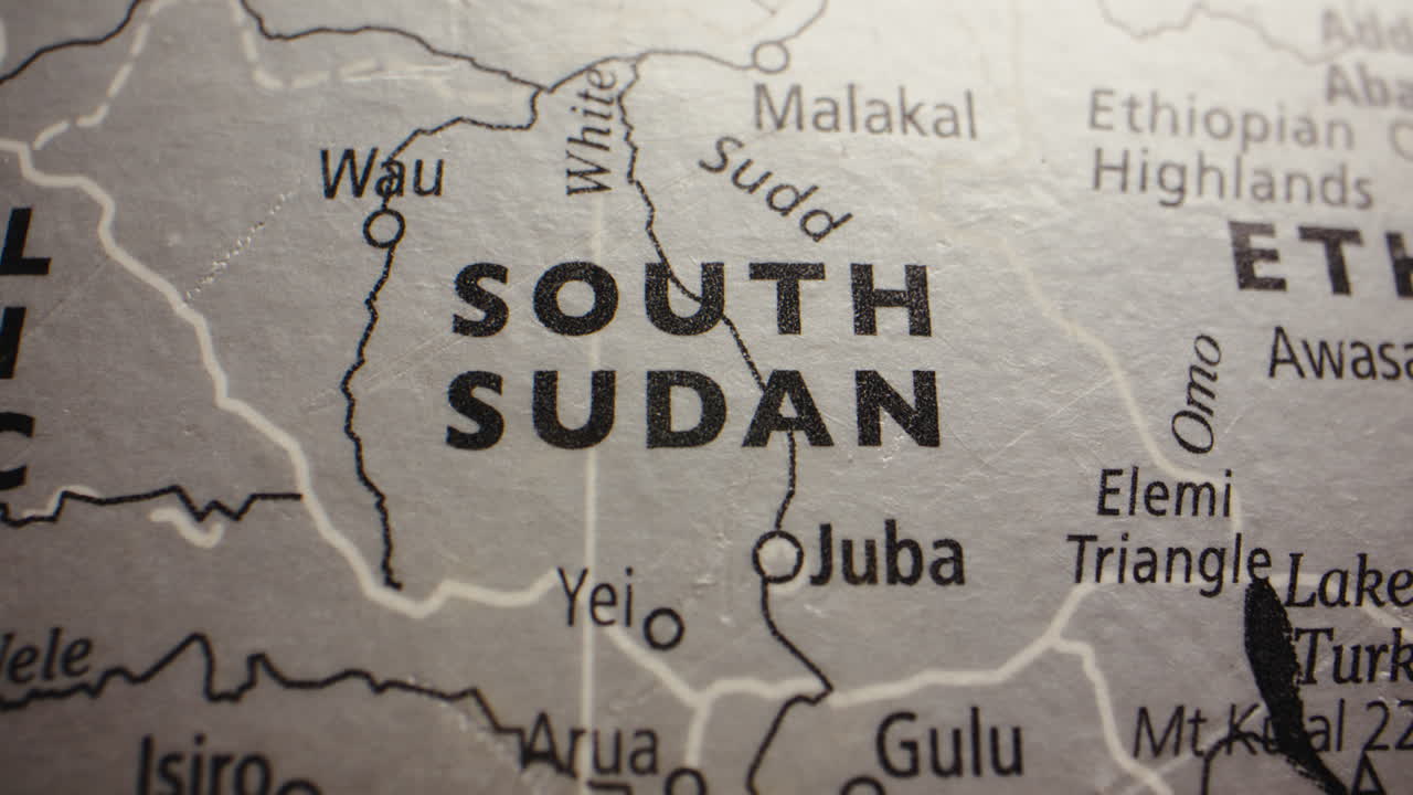 Close-up map showing South Sudan and neighboring African countries