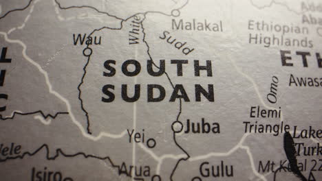 close-up map showing south sudan and neighboring african countries