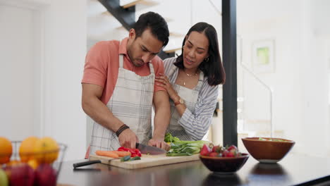 cooking, love and young couple in the kitchen