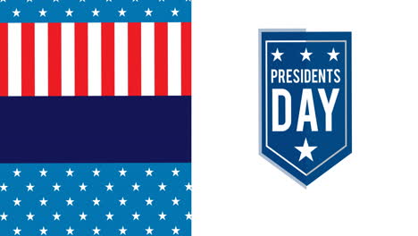 animation of red, white and blue american flag colours with presidents day text on white