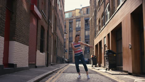 contemporary funky brazilian man street dancer dancing freestyle in the city