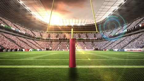 animation of scanner and communication network over american football stadium pitch