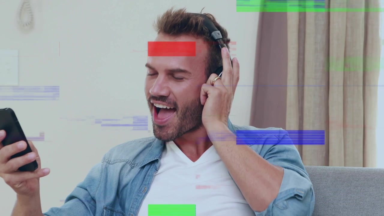 Animation of digital icons over woman using smartphone
