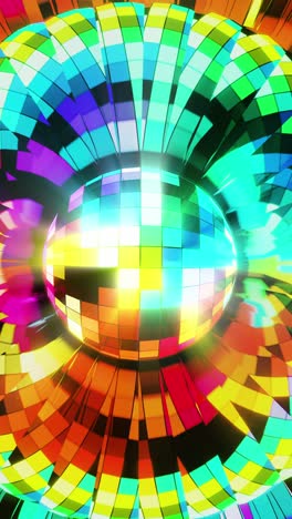 disco ball on a bright multi-colored background. vertical looped video