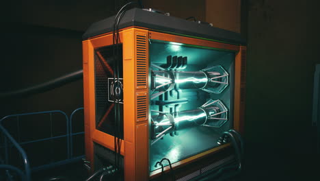 futuristic laboratory featuring advanced energy reactor with glowing components