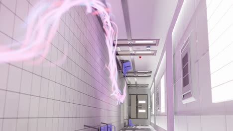 vertical modern clinic hospital waling room with energy flow moving around 3d rendering animation