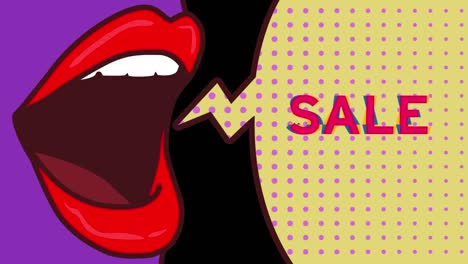 animation of sale text over woman red lips