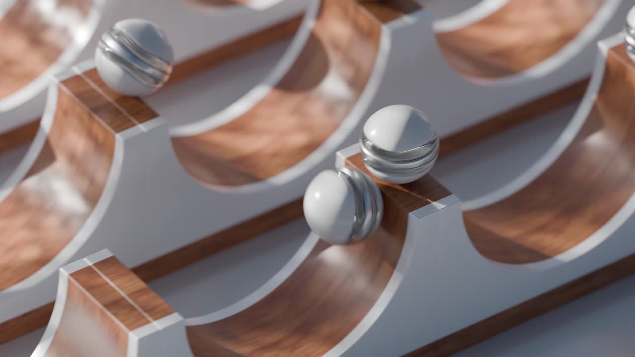 rampas geométricas de madera con esferas