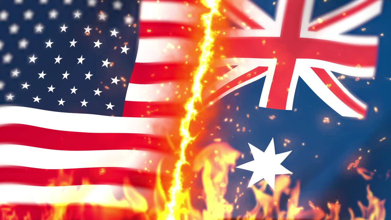 미국 대 오스트레일리아 플래그 온 파이어 루프 애니메이션