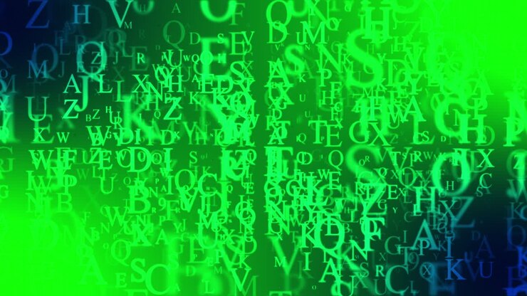Letters scrolling across a psychedelic green screen. Loop