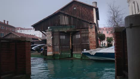 squero di san trovaso boatyard in serene venice canal, italy