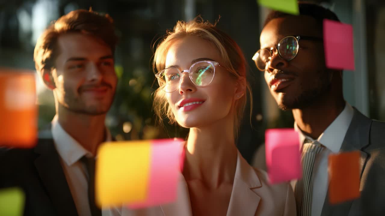 Business Team Brainstorming with Sticky Notes