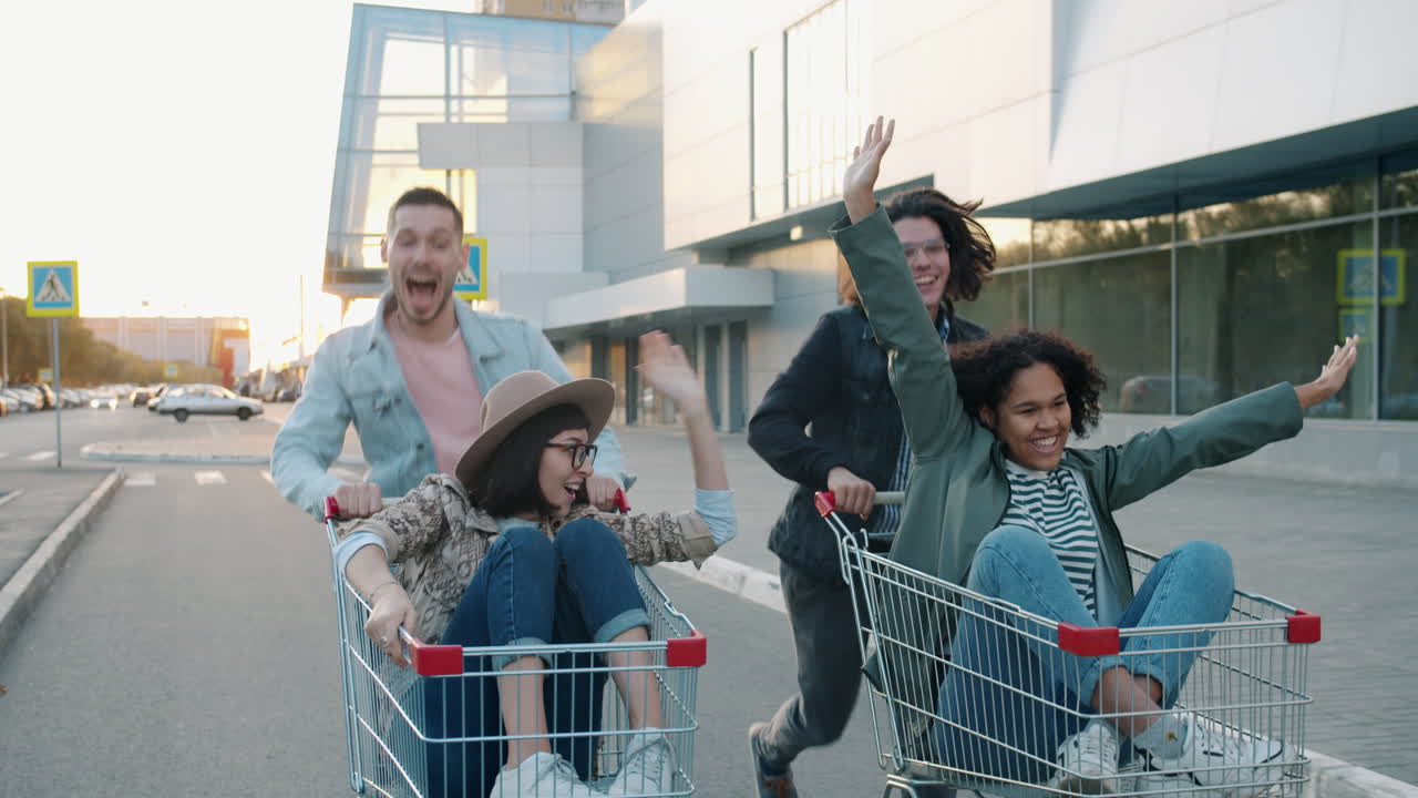 Friends Racing in Shopping Carts