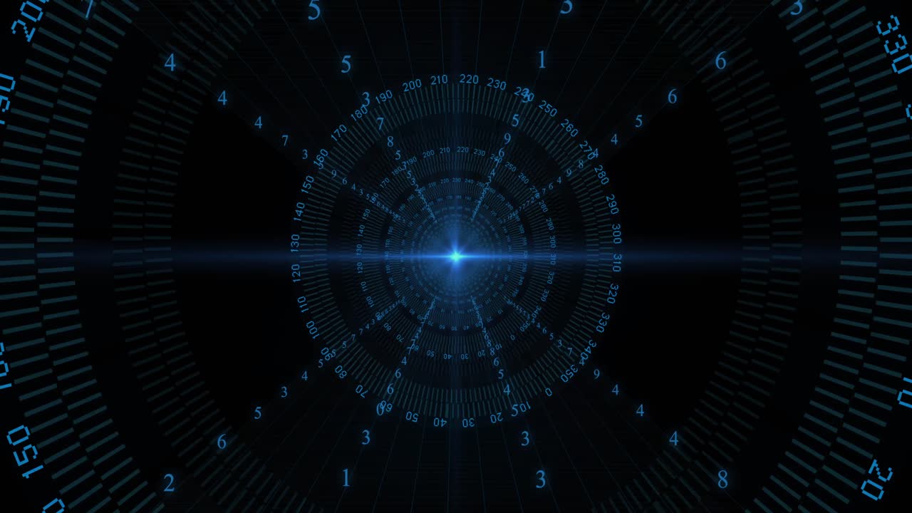 Animation of scopes scanning and data processing with binary coding on black background