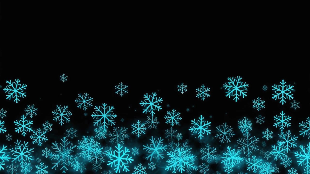 Animert blå snøflak som faller på svart bakgrunn