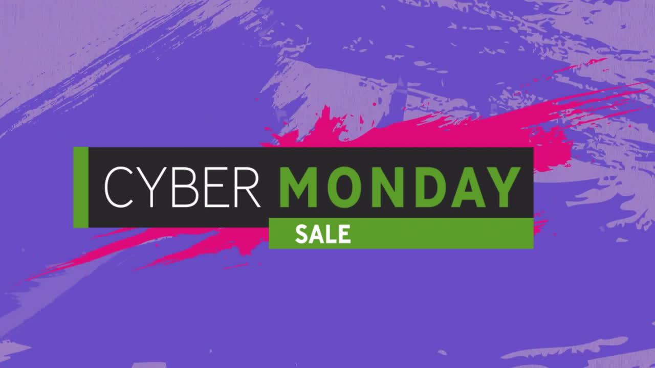 Animation of cyber monday sale text over vibrant pattern background