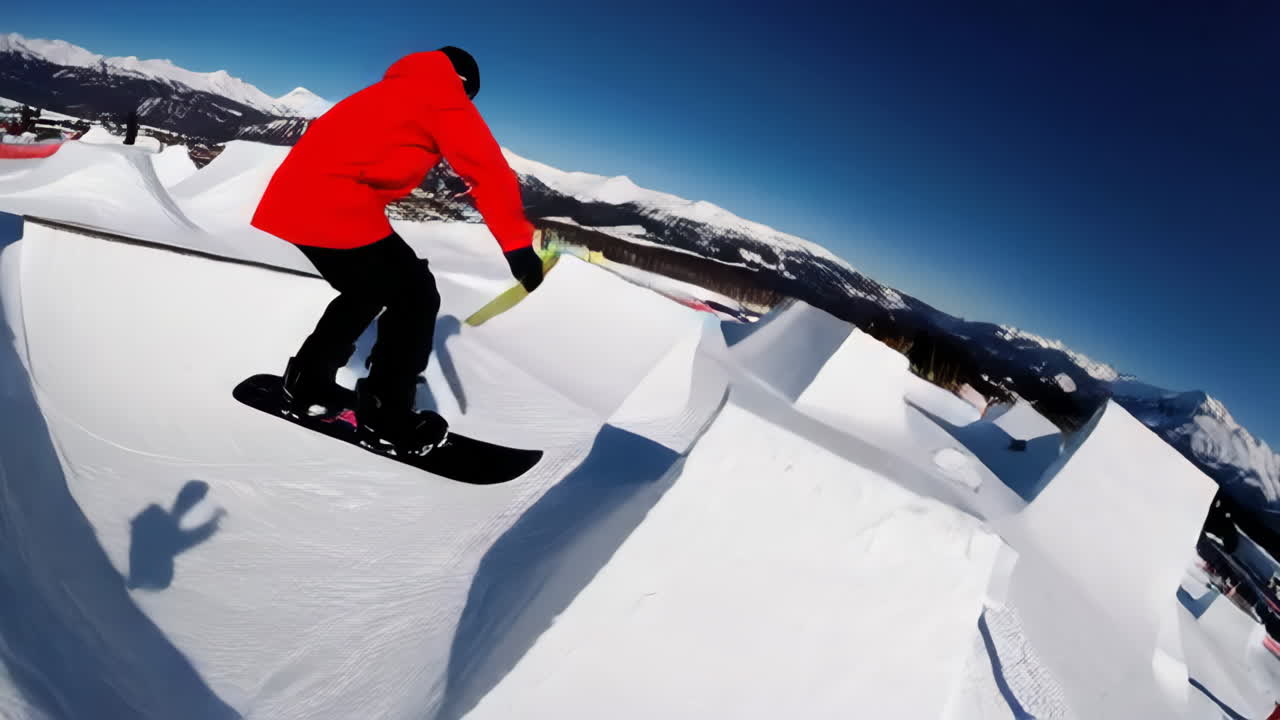 Snowboarder performing tricks in a snow park