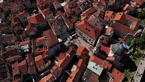 kotor old town, montenegro, with red rooftops and historic buildings, aerial view