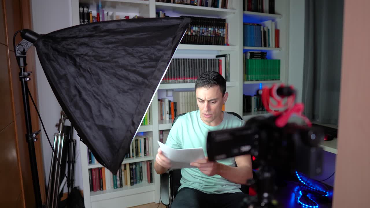 Man creating content in a home video studio