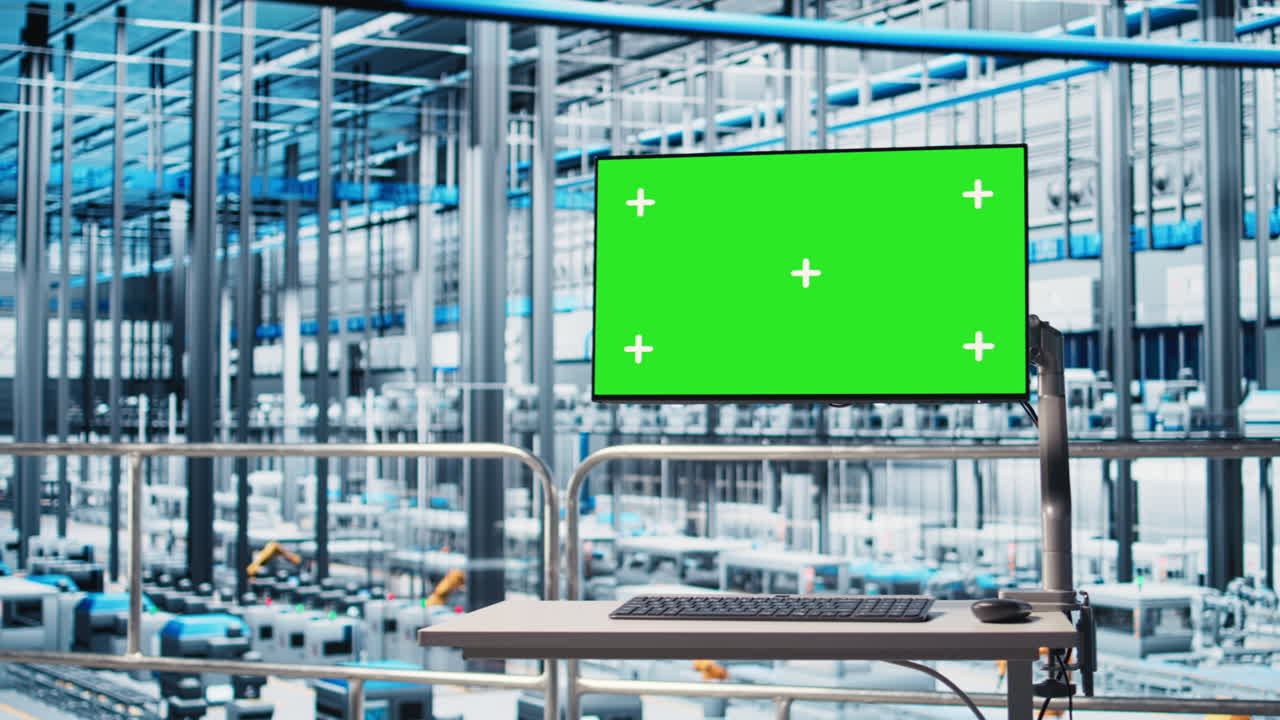 Chroma key monitor overlooking industry 4.0 smart factory