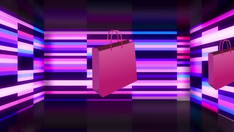 Animation-of-shopping-bag-and-neon-flickering-background