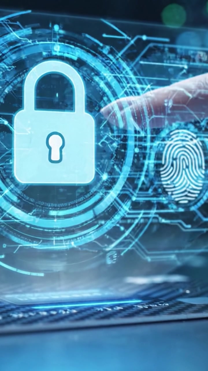 Advanced Biometric Security Display Featuring a Fingerprint Scan and Digital Interface for Identity Verification and Access Control Systems