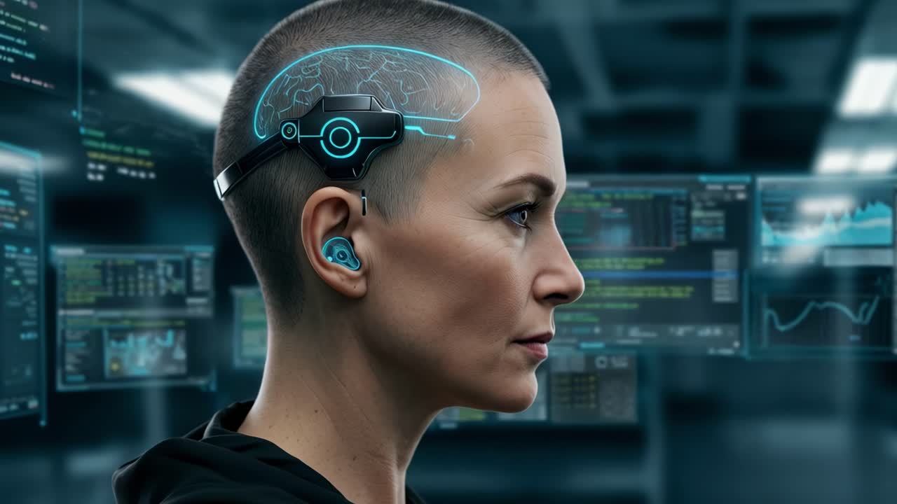 Futuristic technology integration in a high-tech environment showcasing brain-computer interface innovation