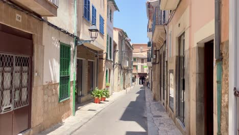 small alley without people in beautiful city of soller in mallorca